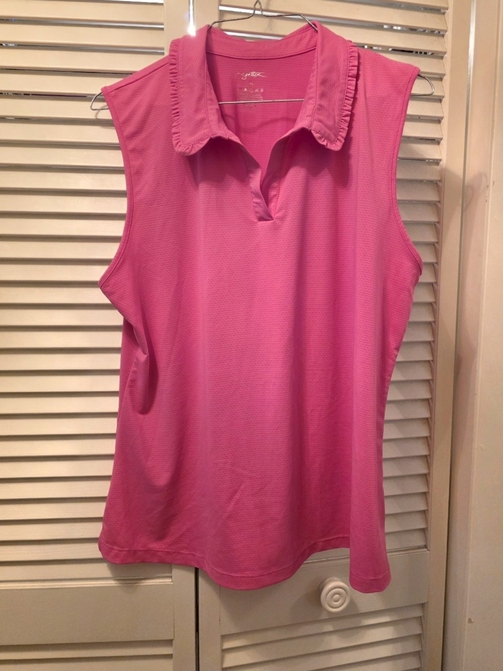 X By Gottex Sleeveless Pink Ruffled-Collar Polo Xl